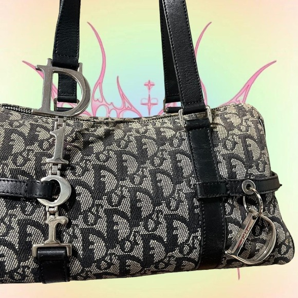 Christian Dior Navy Logo Charm Oblique Monogram Signature Trotter Boston Bag - Picture 2 of 7